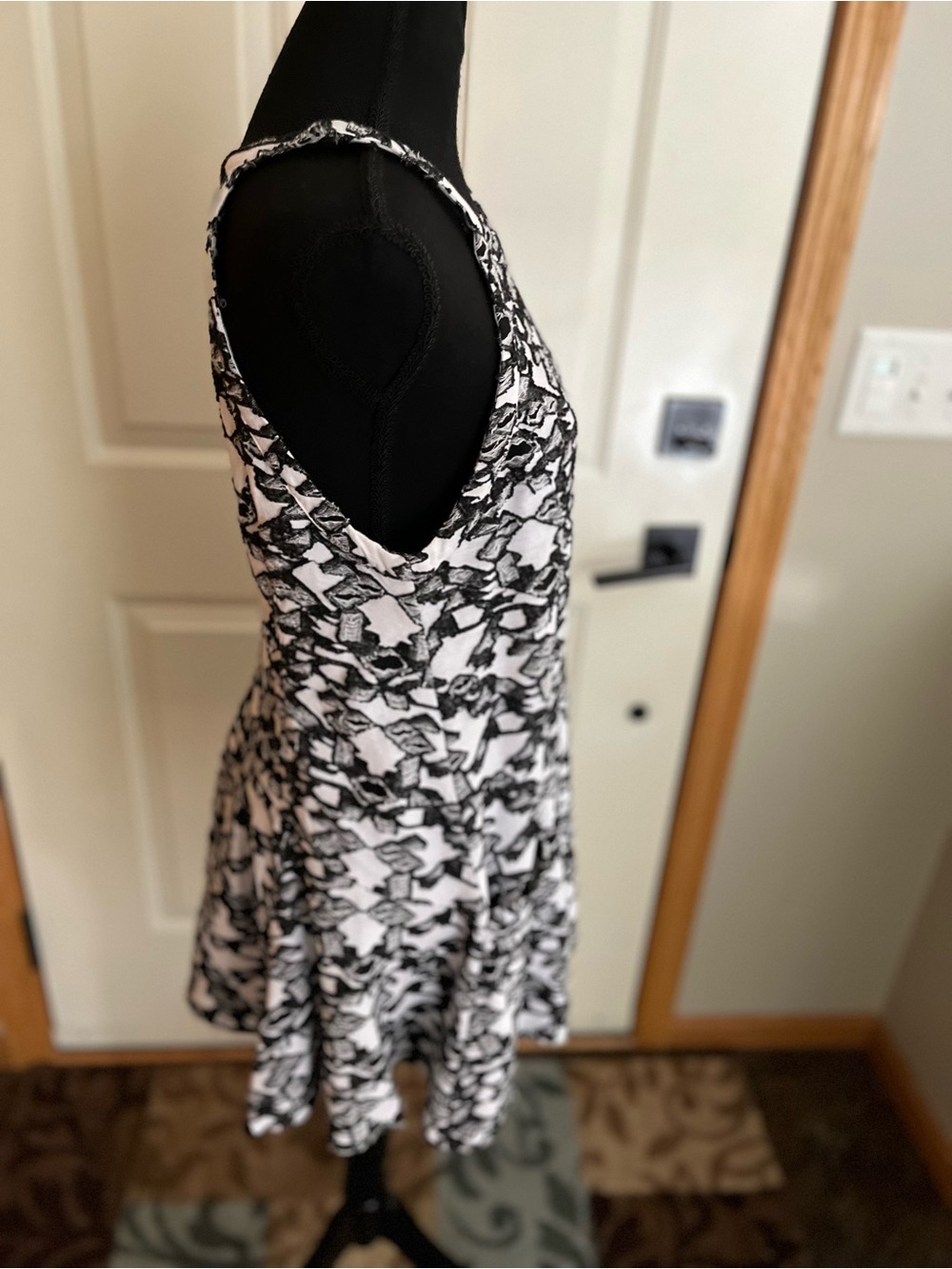 Free People black white distress halter fit & flare mini dress. Size small - Picture 2 of 15